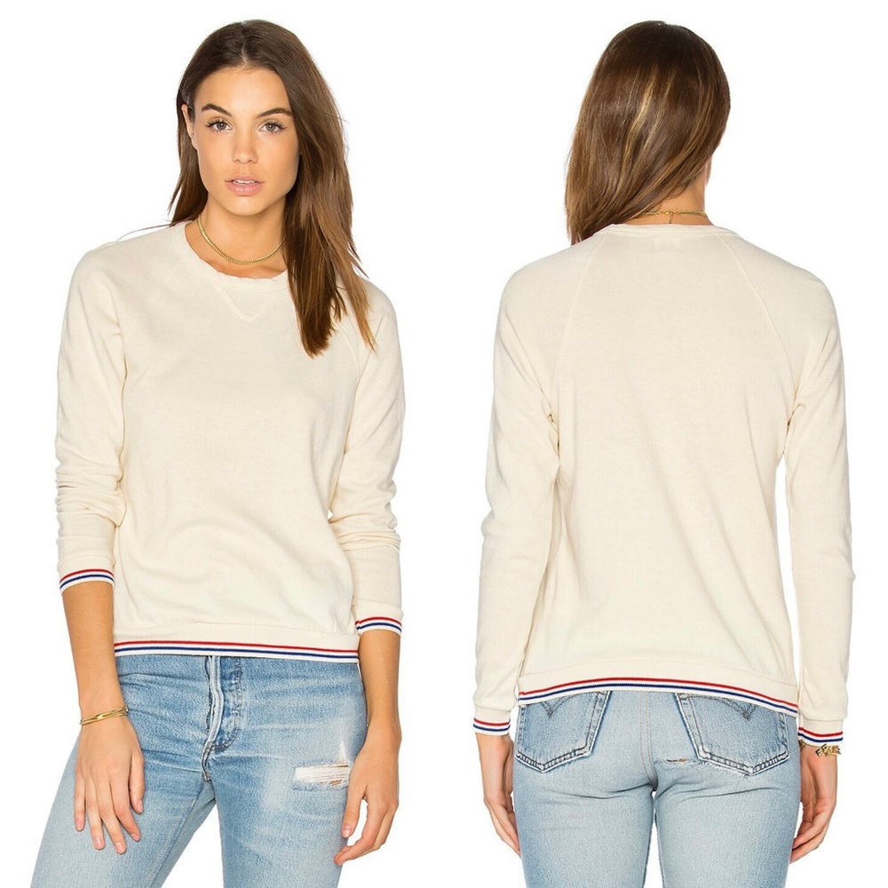 Stateside Jersey Beige Crewneck Long Sleeve Pullover Sweatshirt Top Women Small